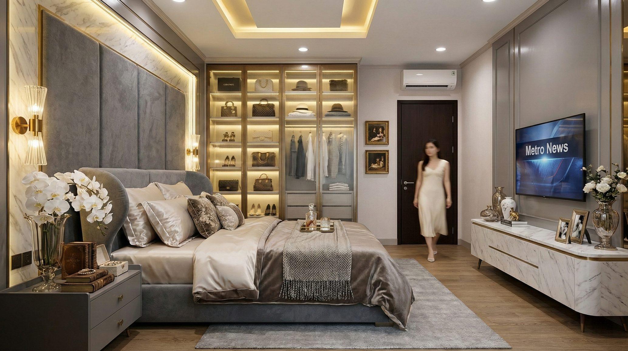 Interior show house Jadeite dengan detail material marmer dan aksen emas